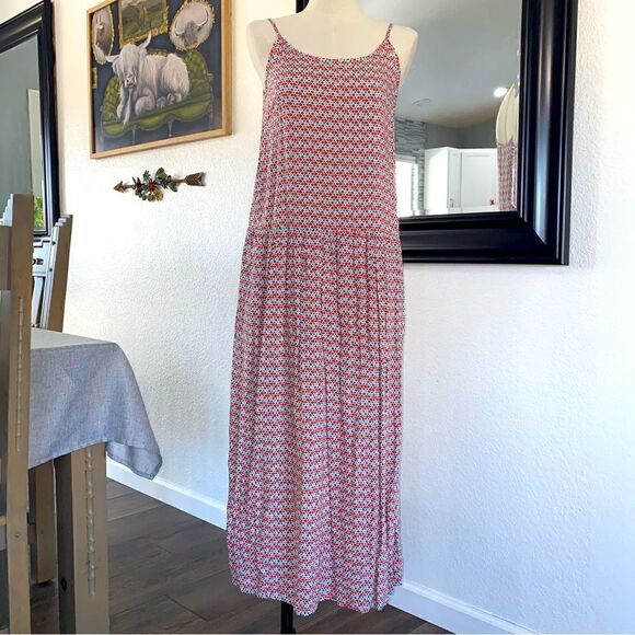 Womens Geometric Scoop Neck Sleeveless Spaghetti Strap Midi Maxi Dress Medium - Picture 1 of 7
